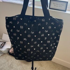 PINK Victoria's Secret Black Logo & Heart Print Tote